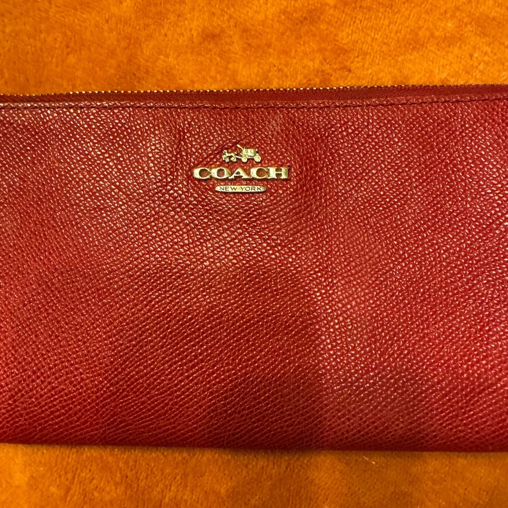Coach Cherry Red Textured Leather Clutch Wallet